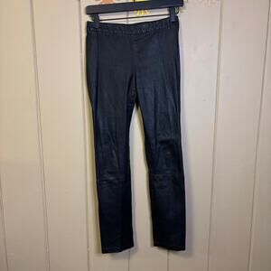 Vince. Fitted leather straight leg ankle pants. Black elastic waist size small